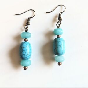 Blue and Brown Beaded Earrings with Organic Design